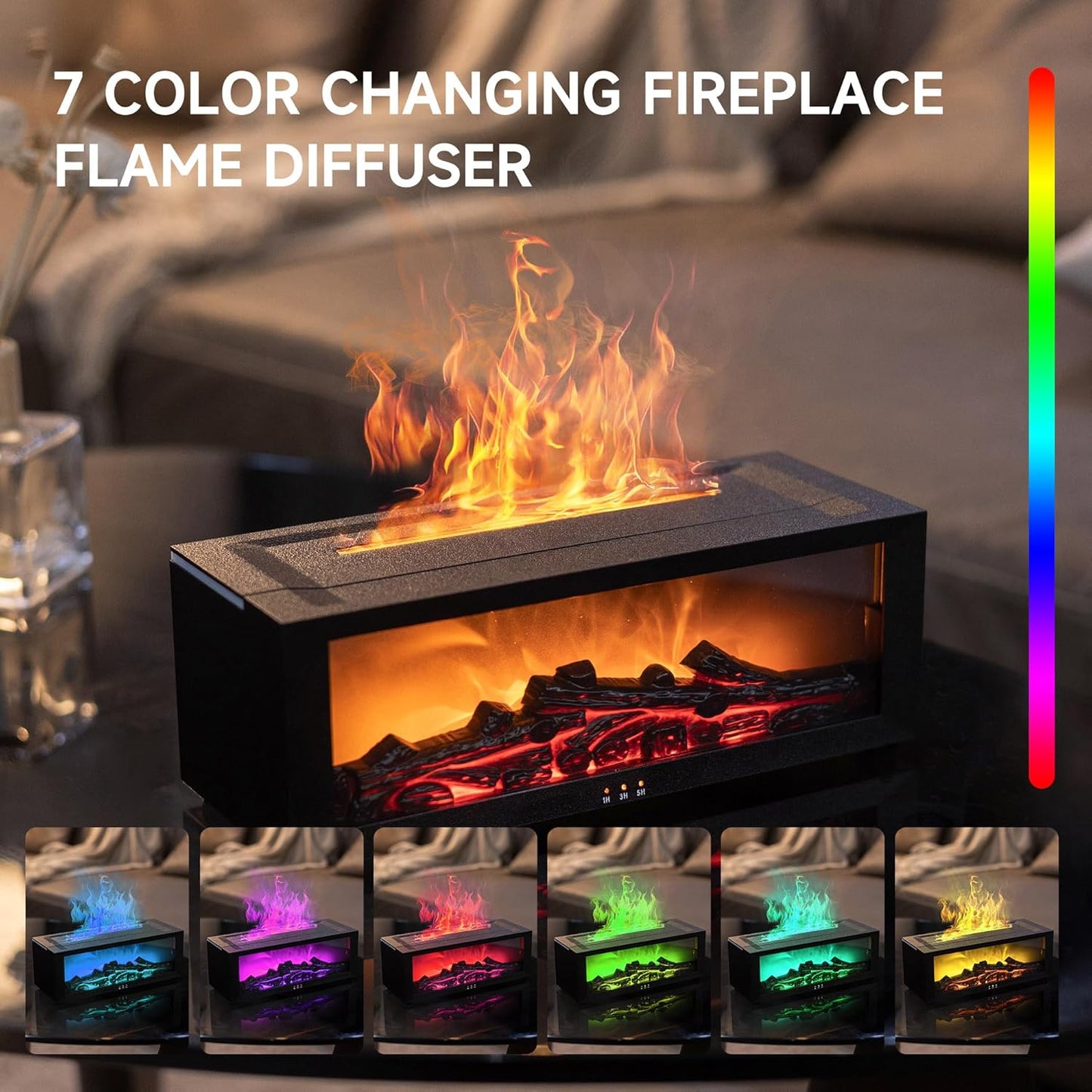 Color-changing flame diffuser with vibrant lighting effects