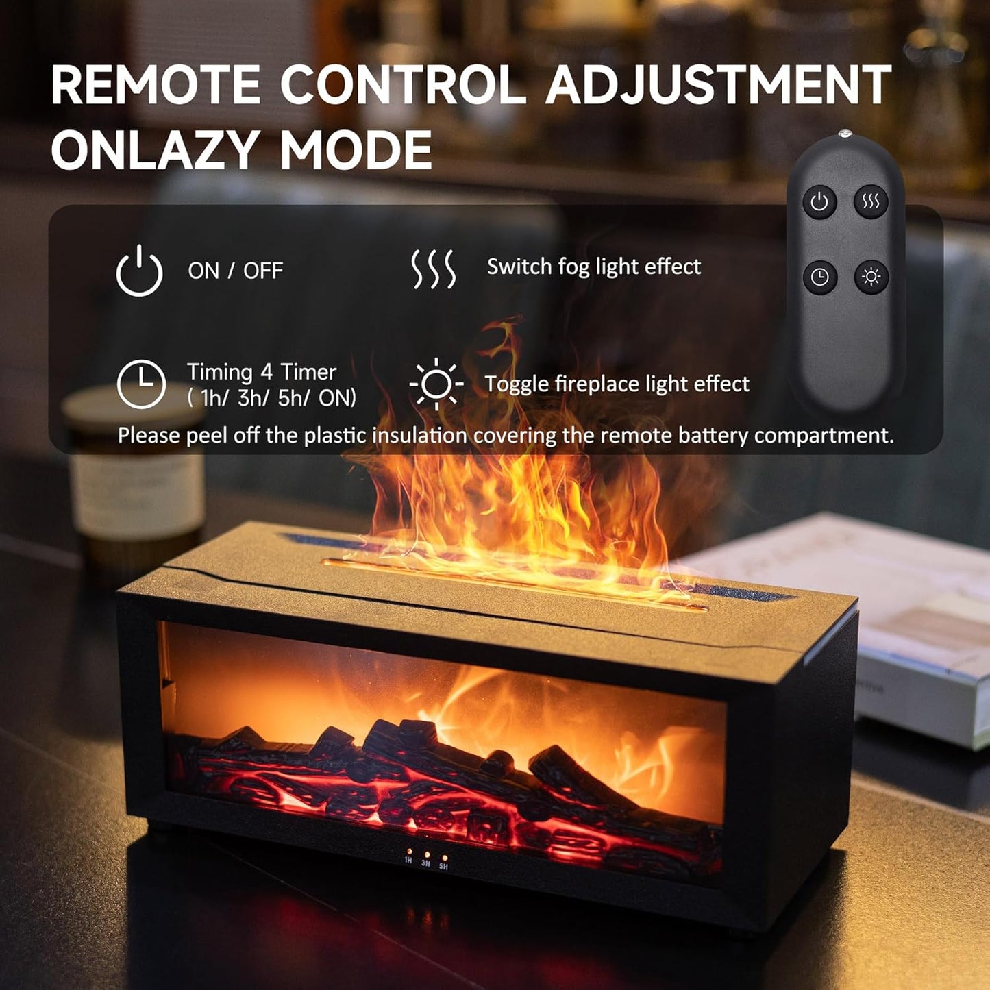 Flame diffuser with remote for light and timer