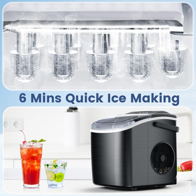 Portable ice maker creating ice cubes in 6 minutes