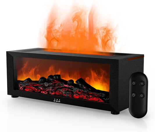 Electric fireplace flame diffuser with red logs and remote