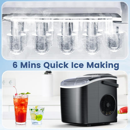 Portable ice maker creating ice cubes in 6 minutes